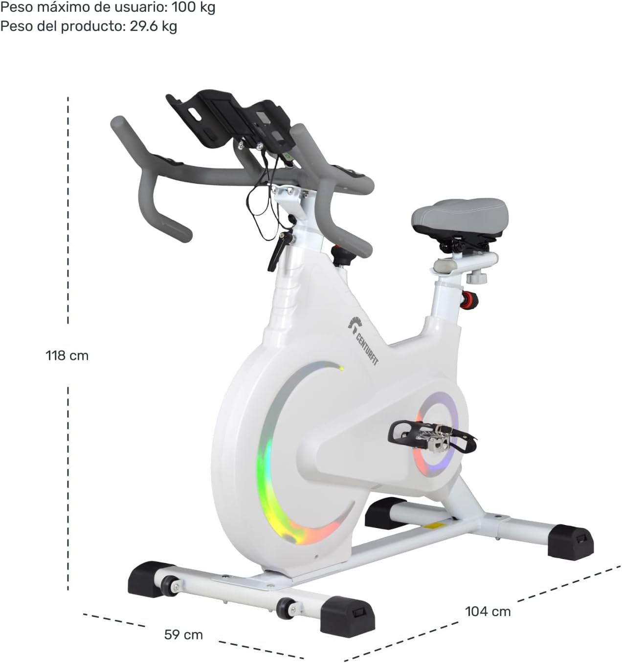 RACK & PACK Bicicleta Estatica con Resistencia Magnetica Spinning Silenciosa para Hogar Casa Gimnasio Gym Monitor Electrico 6 Finciones Ajuste de asiento y Manubrio Bici Fija Spin Soporta 100 Kg