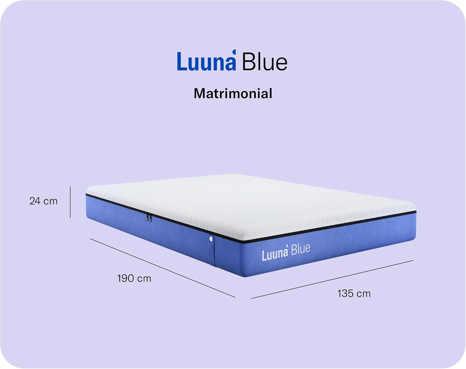 Colchón Luuna Blue + 1 base de cama + 2 almohadas ajustables de espuma viscoelástica