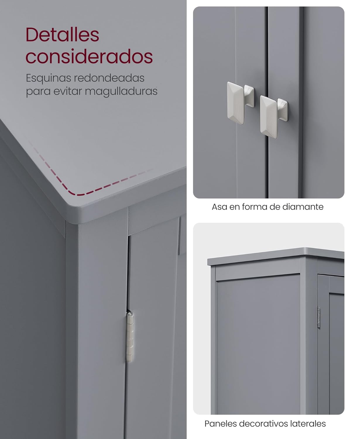 VASAGLE Mueble de Baño, Armario de Baño, Armario de Cocina, con 2 Puertas y 2 Cajones, Estantes Ajustables, 30 x 60 x 110 cm, Gris Paloma MBBC551G02
