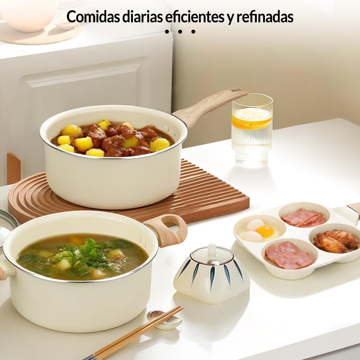 Sartenes Antiadherentes 18 Piezas, Bateria de Cocina, Juego de Sartenes de Induccion, Juego de Ollas y Sartenes, Fácil Limpieza, con Sartenes libres de PFOS y PFOA, Apto Para Todas Las Estufas