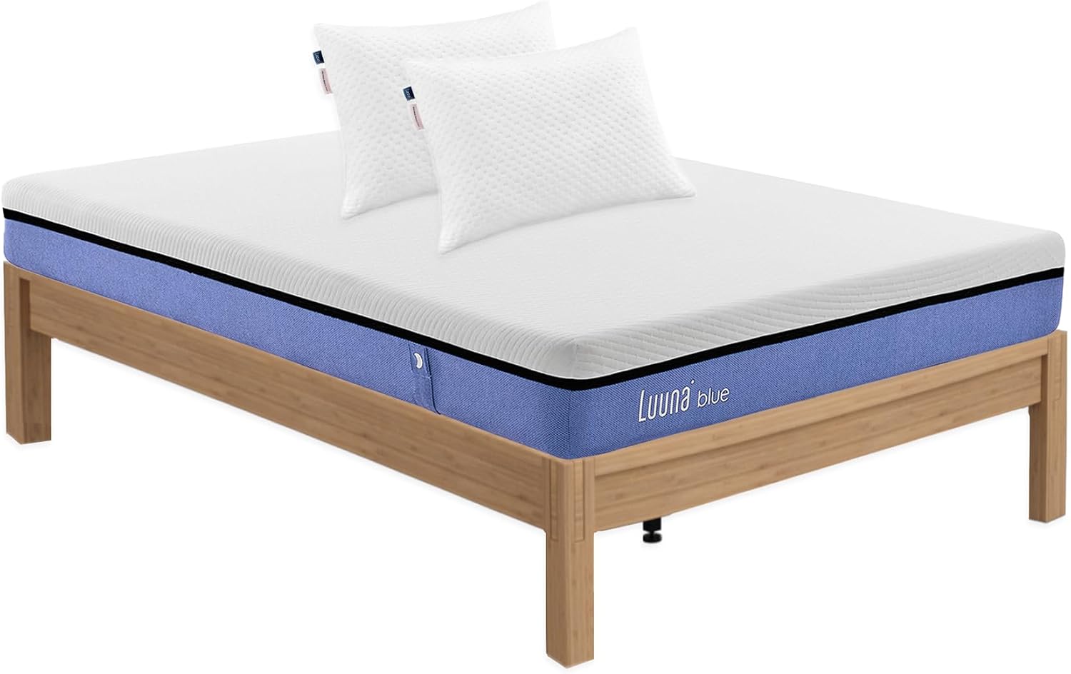 Colchón Luuna Blue + 1 base de cama + 2 almohadas ajustables de espuma viscoelástica