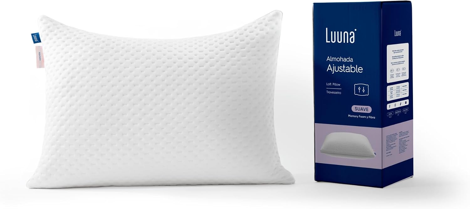 Colchón Luuna Blue + 1 base de cama + 2 almohadas ajustables de espuma viscoelástica