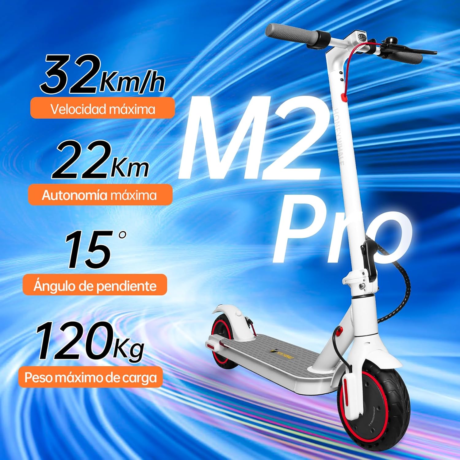 HONEYWHALE M2 Pro Scooter Eléctrico Plegable para Adultos, Motor de 500 W de Potencia Máxima, 22km con una Carga Completa, Velocidad Máxima 32km/h, Patin Eléctrico con App Control Bluetooth