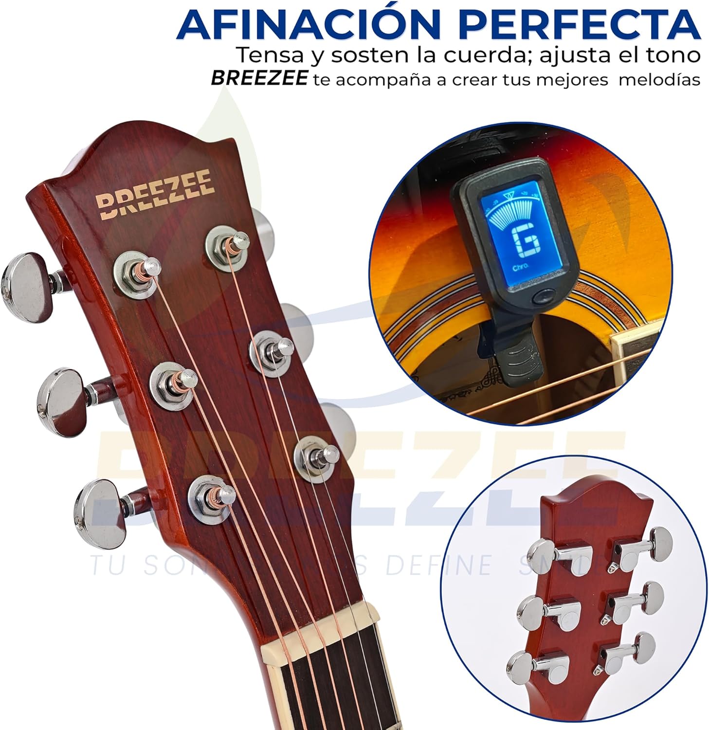 BREEZEE Guitarra Electroacústica de 40” Diseñada sobre Abeto, Merbau, Okume y Palisandro. Acabado de Barniz en Pulverización, Incluye Set de Accesorios Completo para Principiante