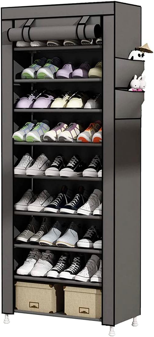 Raganet, Zapatera de 9 Niveles, Closet Plegable para Calzado y Prendas de Vestir, Estante Organizador Ajustable (Negro)