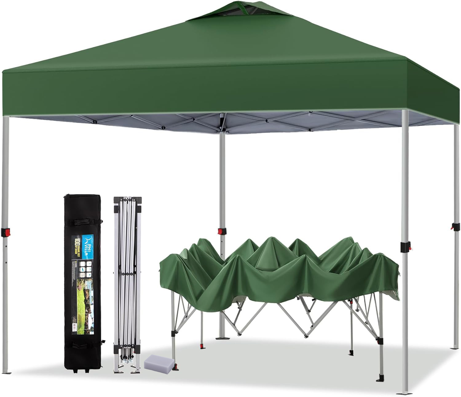 PHI VILLA - Toldo parasol con bloqueo UV de 4 x 4 m con kits de herramientas, pantalla de cenador para patio al aire libre, eventos de jardín-toallita mágica esponja