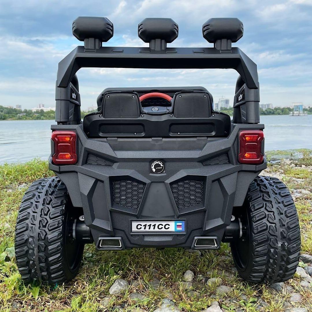 RZR Premium - montable electrico Todo Terreno con 4 Motores de 30 W, Asientos de Piel, Control Remoto, cinturón de Seguridad y Luces LED Brillantes para niños de 3 a 8 años.