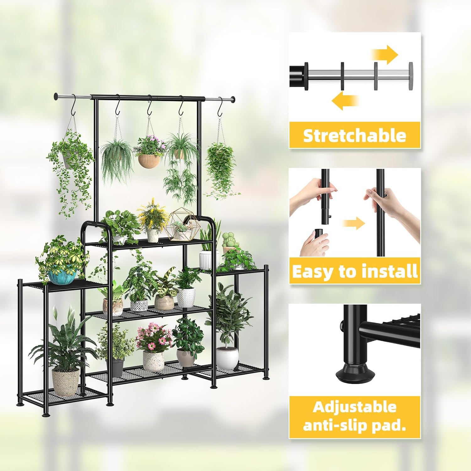 Simple Trending - Soporte para plantas de metal de 3 niveles para múltiples macetas, gran escalera, negro