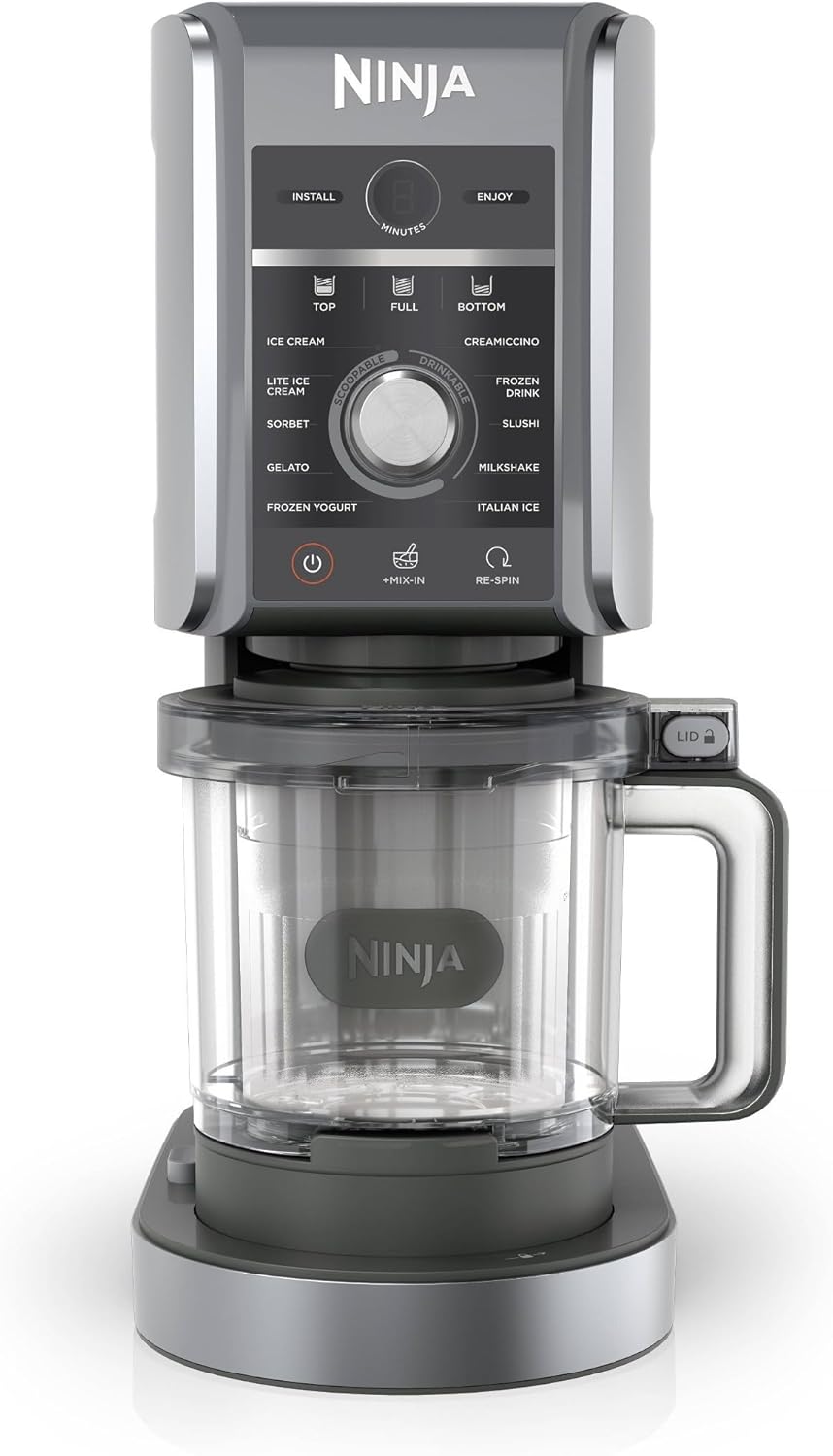 Ninja NC501 CREAMi Deluxe 11 en 1 helados y helados para helados, sorbetes, batidos, bebidas congeladas y más, 11 programas, perfecto para niños, plata, 11 funciones + (2) pintas de 24 onzas