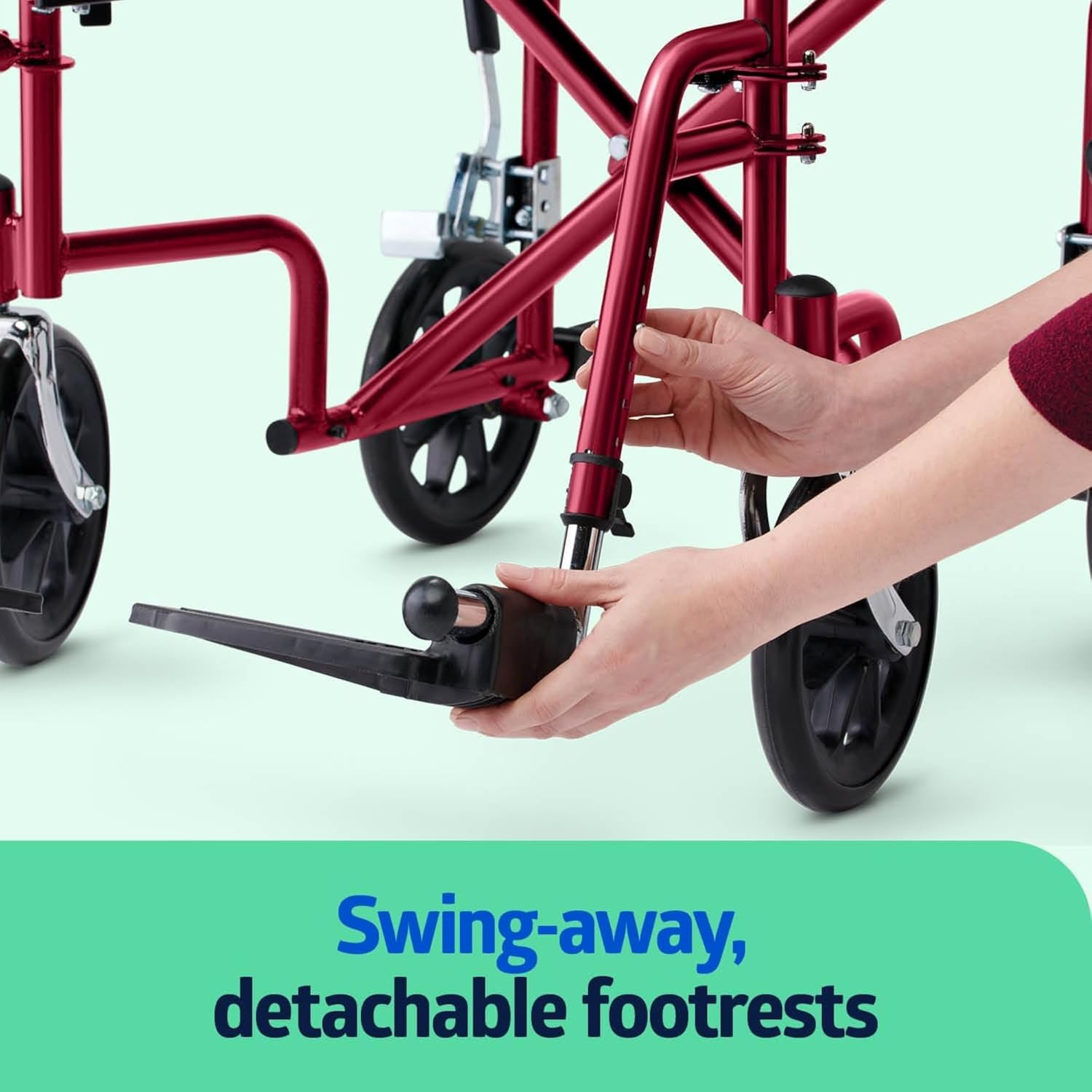 Medline - Silla de ruedas plegable para adultos con freno de mano, Rojo