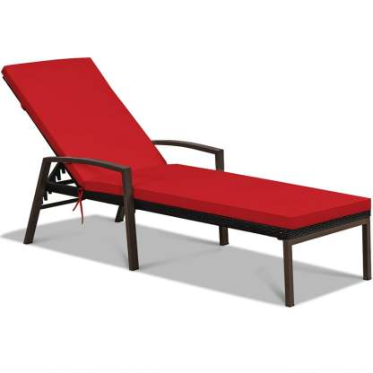 Costway Tumbona en Ratán Regulable para Patio Silla Reclinable de Exterior con Cojín para Jardín Balcón Piscina Rojo 193 x 61 x 36-96 cm Costway Modern-taza