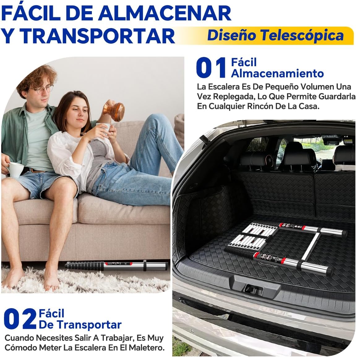 Bowoshen Escalera Telescópica De 6.2 Metros Escalera De Aluminio Segura Y Protegida Antideslizante Multiusos Escalera Extensible 20.5 Pies, 330 Libras Capacidad