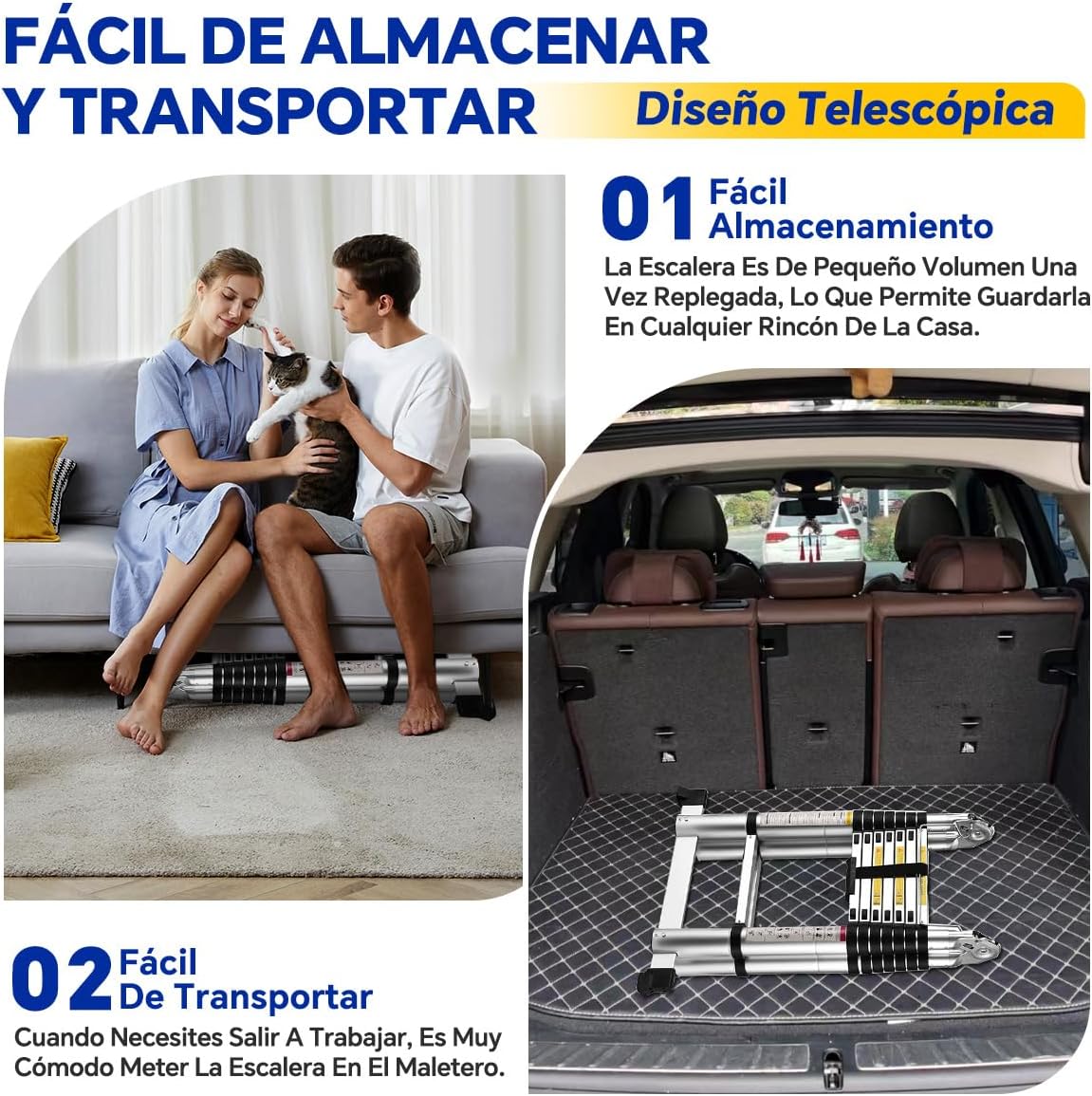 Bowoshen Escalera Telescópica De 6.2 Metros Escalera De Aluminio Segura Y Protegida Antideslizante Multiusos Escalera Extensible 20.5 Pies, 330 Libras Capacidad