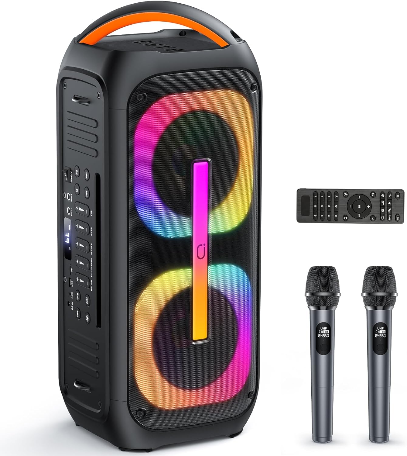 JYX Máquina de Karaoke con 2 Micrófonos Inalámbricos, Bocina Bluetooth Grande de 60W con Subwoofer Doble de 6.5", Luces de Disco, Sonido TWS y Bajos Profundos, Regalo Ideal para Todas Las Edades
