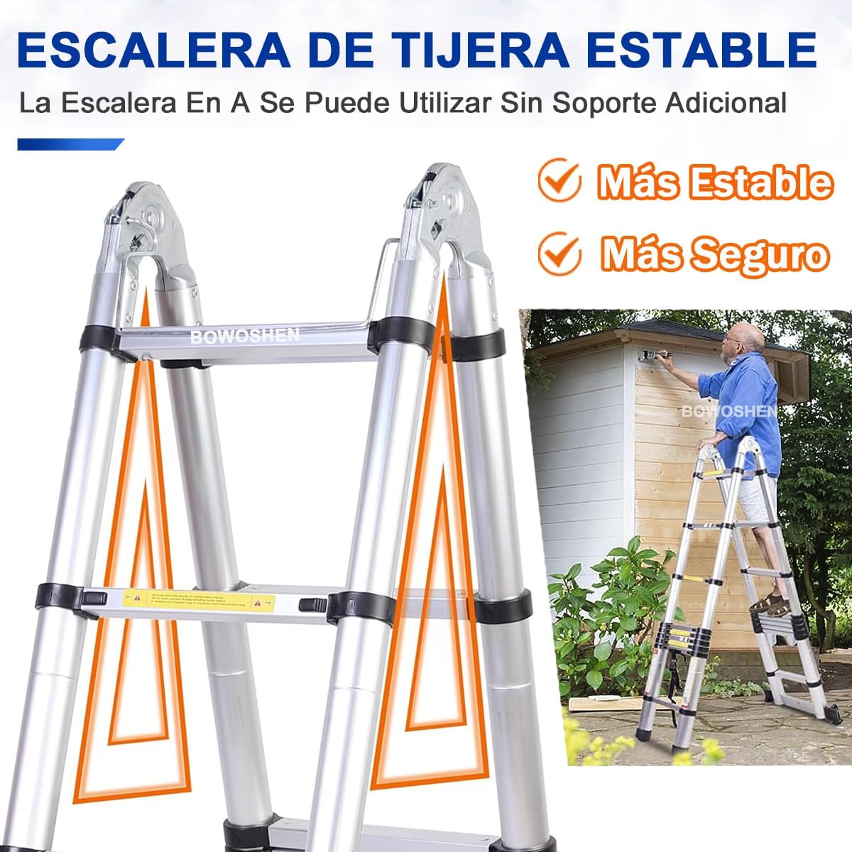 Bowoshen Escalera Telescópica De 6.2 Metros Escalera De Aluminio Segura Y Protegida Antideslizante Multiusos Escalera Extensible 20.5 Pies, 330 Libras Capacidad