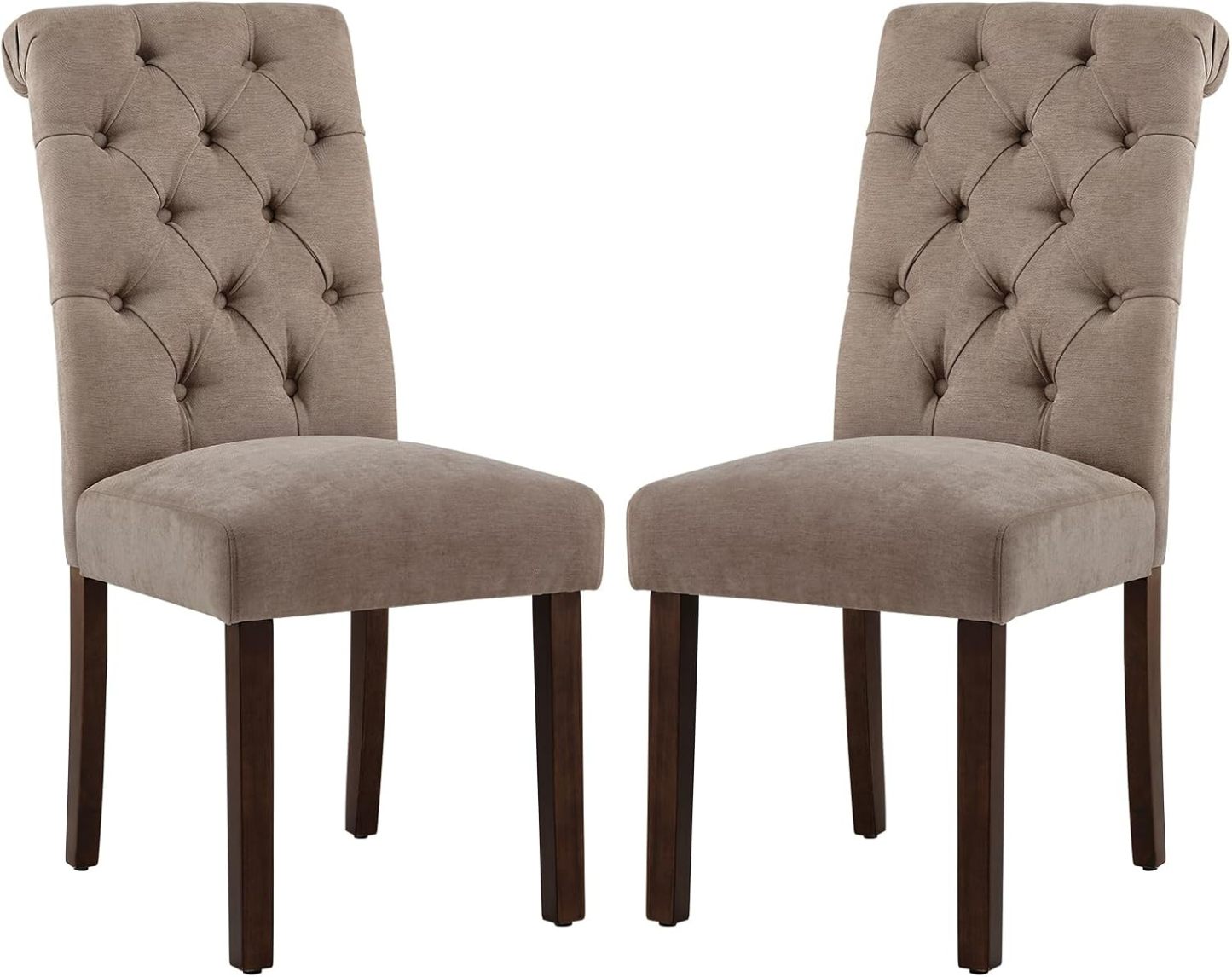 COLAMY - Juego de 6 sillas de Comedor con Botones y tapizadas, con Patas de Madera Maciza y Asiento Acolchado para Comedor, Cocina, Color Gris