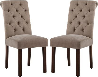 COLAMY - Juego de 6 sillas de Comedor con Botones y tapizadas, con Patas de Madera Maciza y Asiento Acolchado para Comedor, Cocina, Color Gris