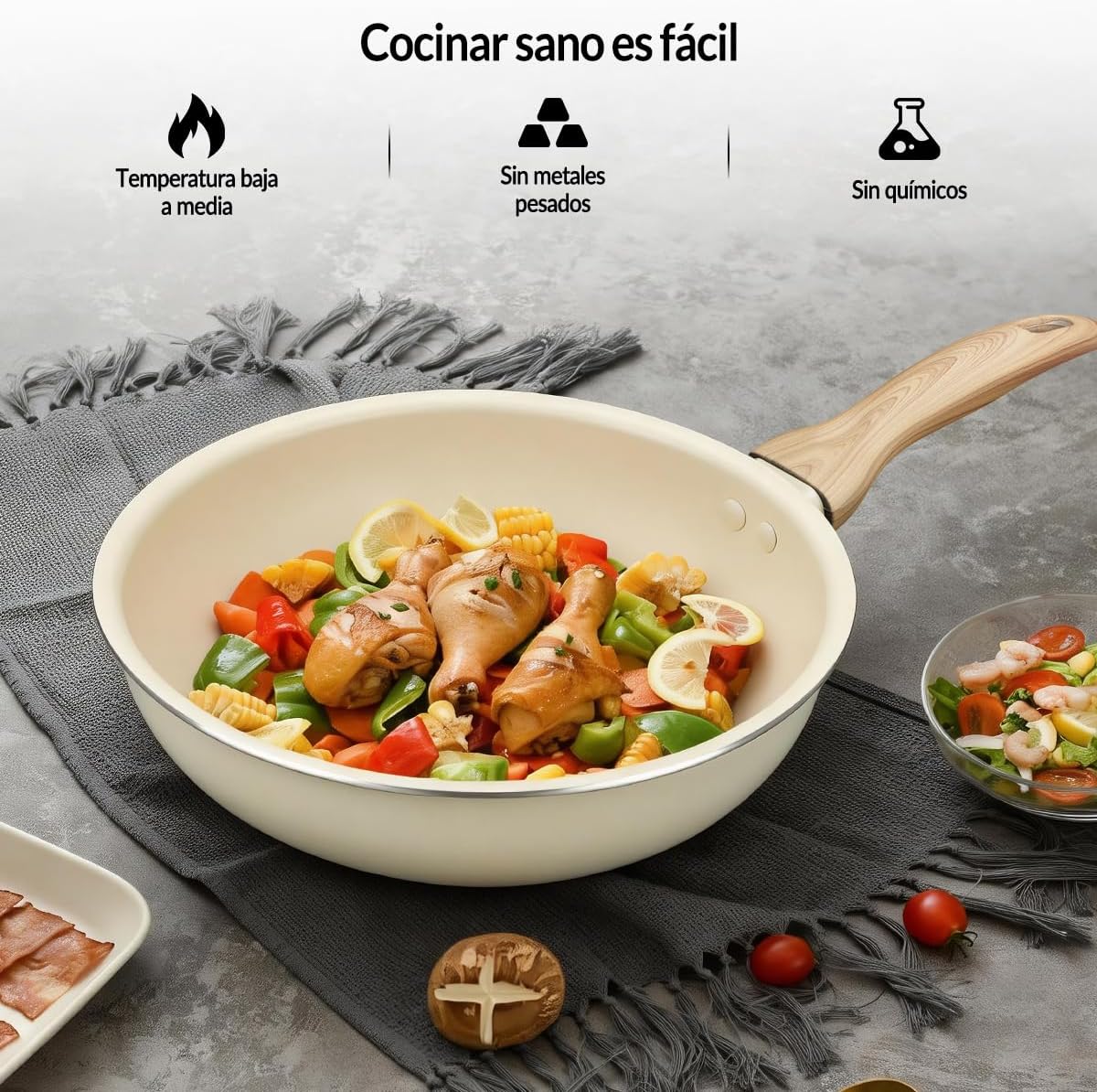 Sartenes Antiadherentes 18 Piezas, Bateria de Cocina, Juego de Sartenes de Induccion, Juego de Ollas y Sartenes, Fácil Limpieza, con Sartenes libres de PFOS y PFOA, Apto Para Todas Las Estufas
