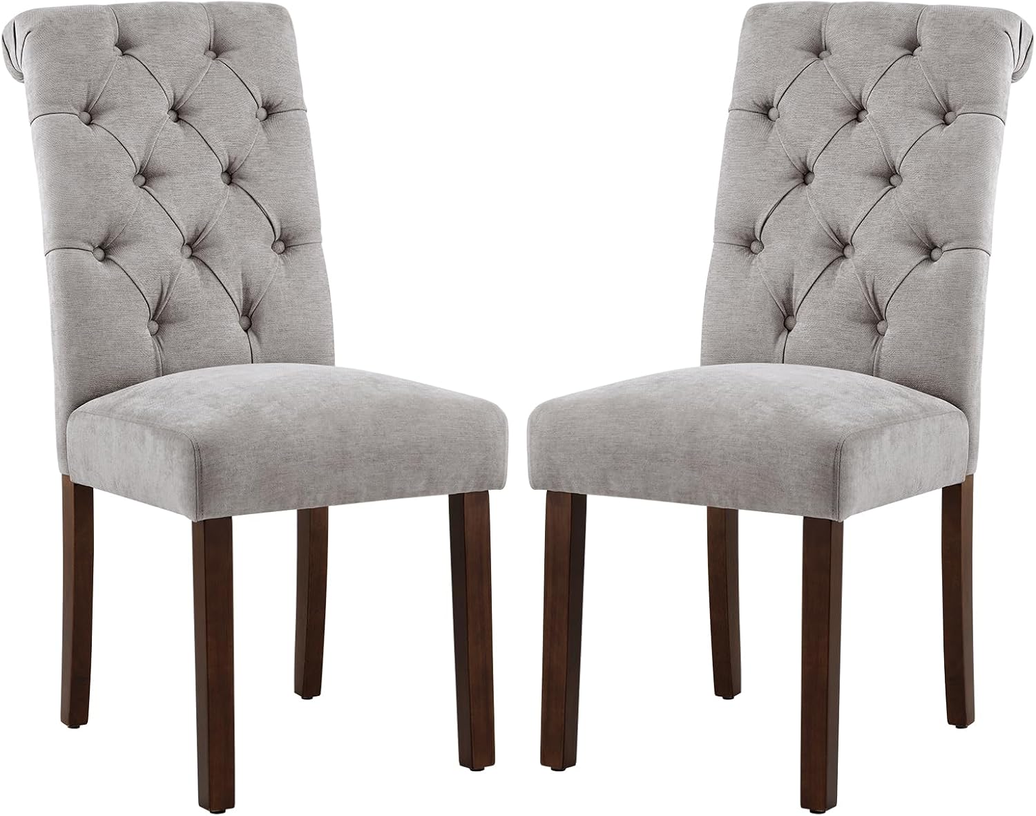 COLAMY - Juego de 6 sillas de Comedor con Botones y tapizadas, con Patas de Madera Maciza y Asiento Acolchado para Comedor, Cocina, Color Gris