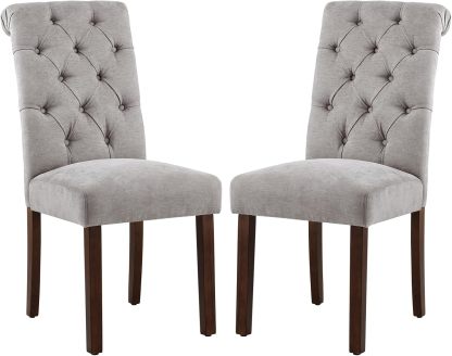 COLAMY - Juego de 6 sillas de Comedor con Botones y tapizadas, con Patas de Madera Maciza y Asiento Acolchado para Comedor, Cocina, Color Gris