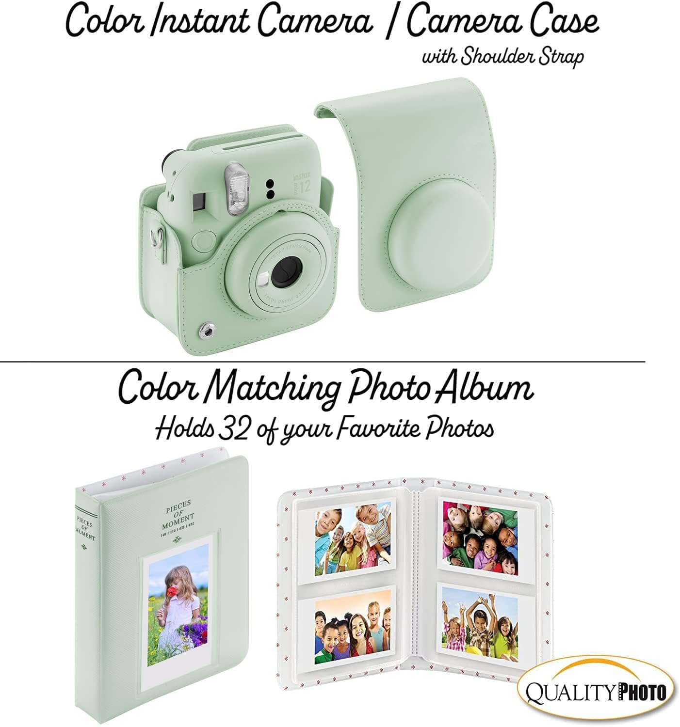 Fujifilm Instax Mini 12 cámara instantánea + 60 impresiones fotográficas + paquete de calidad para fotos, estuche, pegatinas decorativas, marcos, álbum de fotos, verde menta