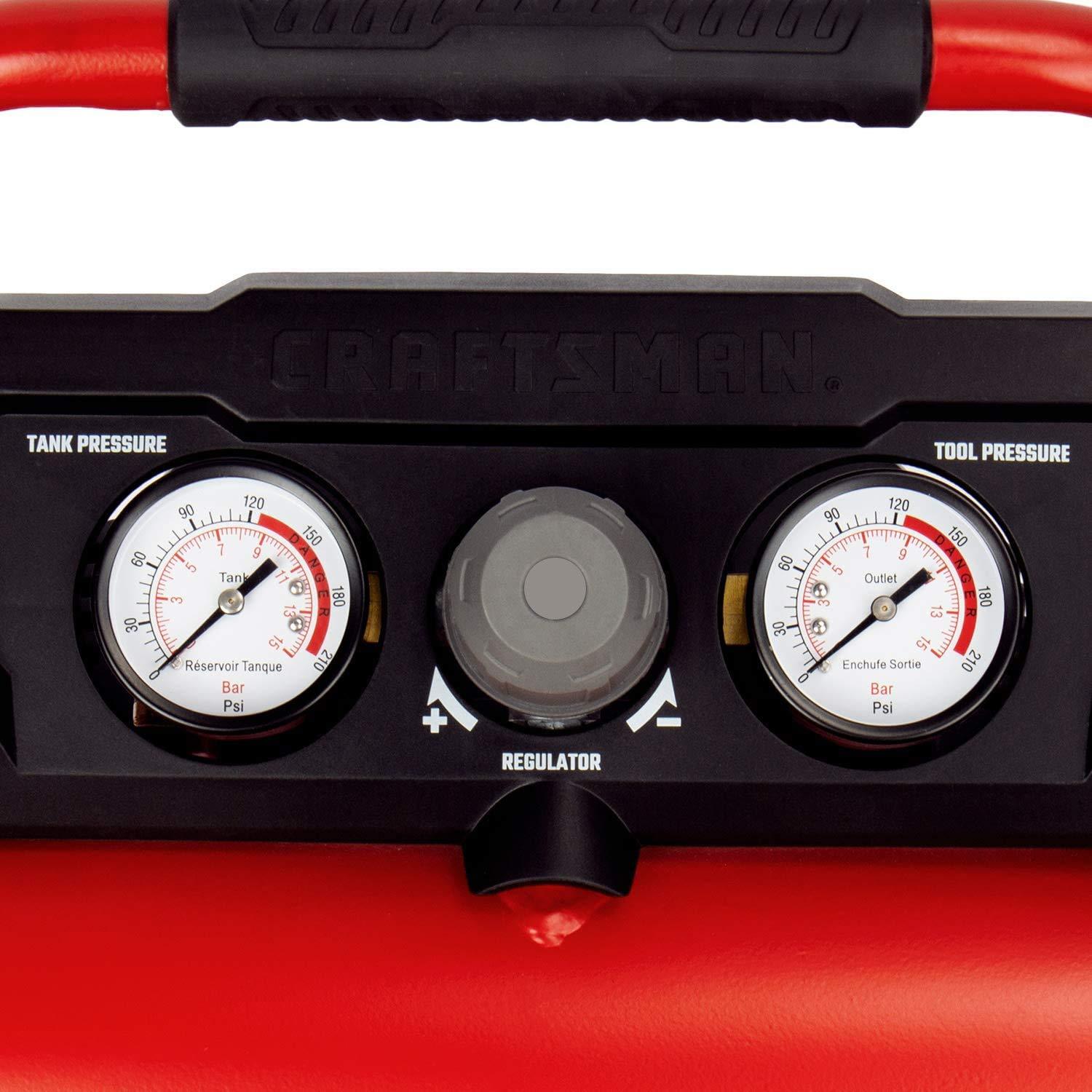 CRAFTSMAN Compresor de aire, compresor de aire portátil de 2 galones, tanque doble, 1/3 HP sin aceite, presión máxima de 125 PSI, modelo: CMXECXA0220242, rojo