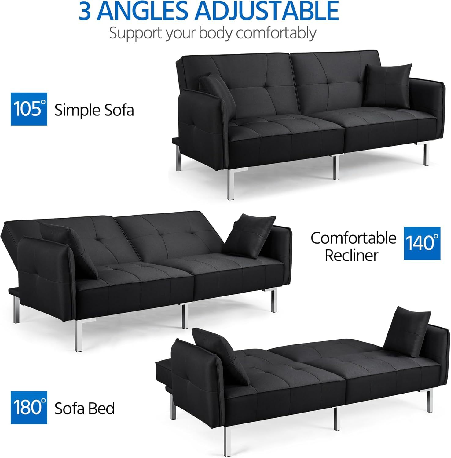 Yaheetech Sofá Cama Convertible Moderno futón sofás, Cama Plegable y Abajo, Tela de Lino reclinable para Sala de Estar, Color Gris