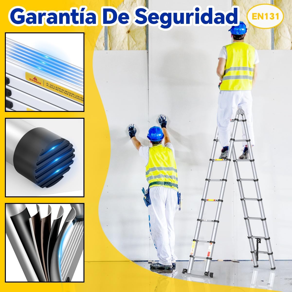 Bowoshen Escalera Telescópica De 6.2 Metros Escalera De Aluminio Segura Y Protegida Antideslizante Multiusos Escalera Extensible 20.5 Pies, 330 Libras Capacidad