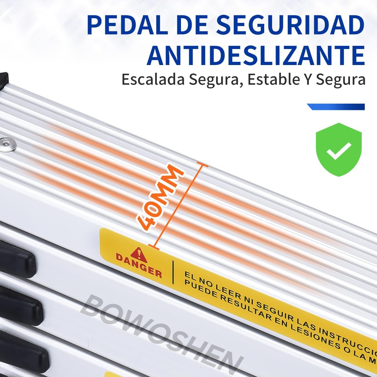 Bowoshen Escalera Telescópica De 6.2 Metros Escalera De Aluminio Segura Y Protegida Antideslizante Multiusos Escalera Extensible 20.5 Pies, 330 Libras Capacidad