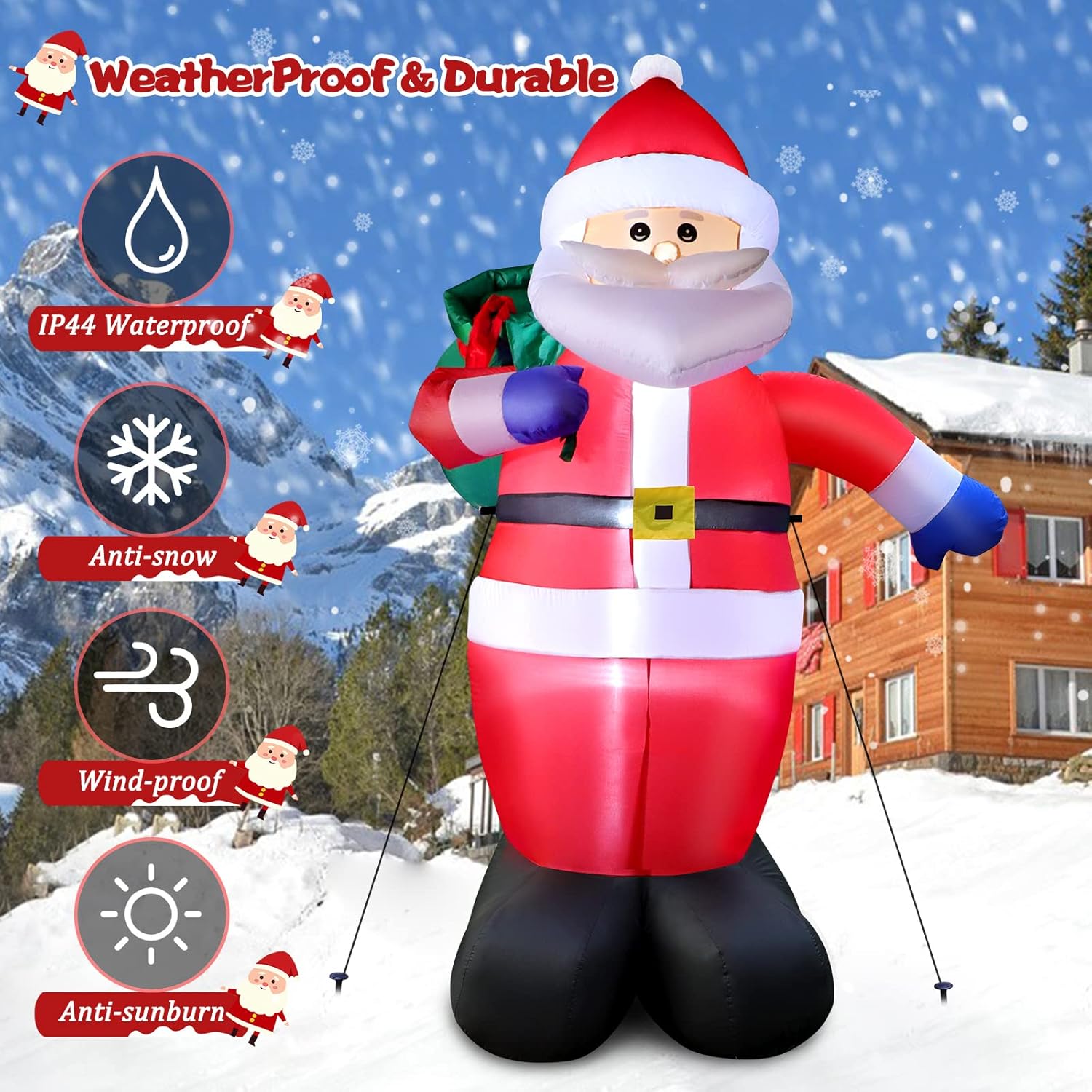 2.5M Enorme Papá Noel inflables de Navidad de para decoración al aire libre para patio, Bolsa de regalo de Santa Claus de Navideño para exterior, luces LED incorporadas, IP44 impermeable, para jardín