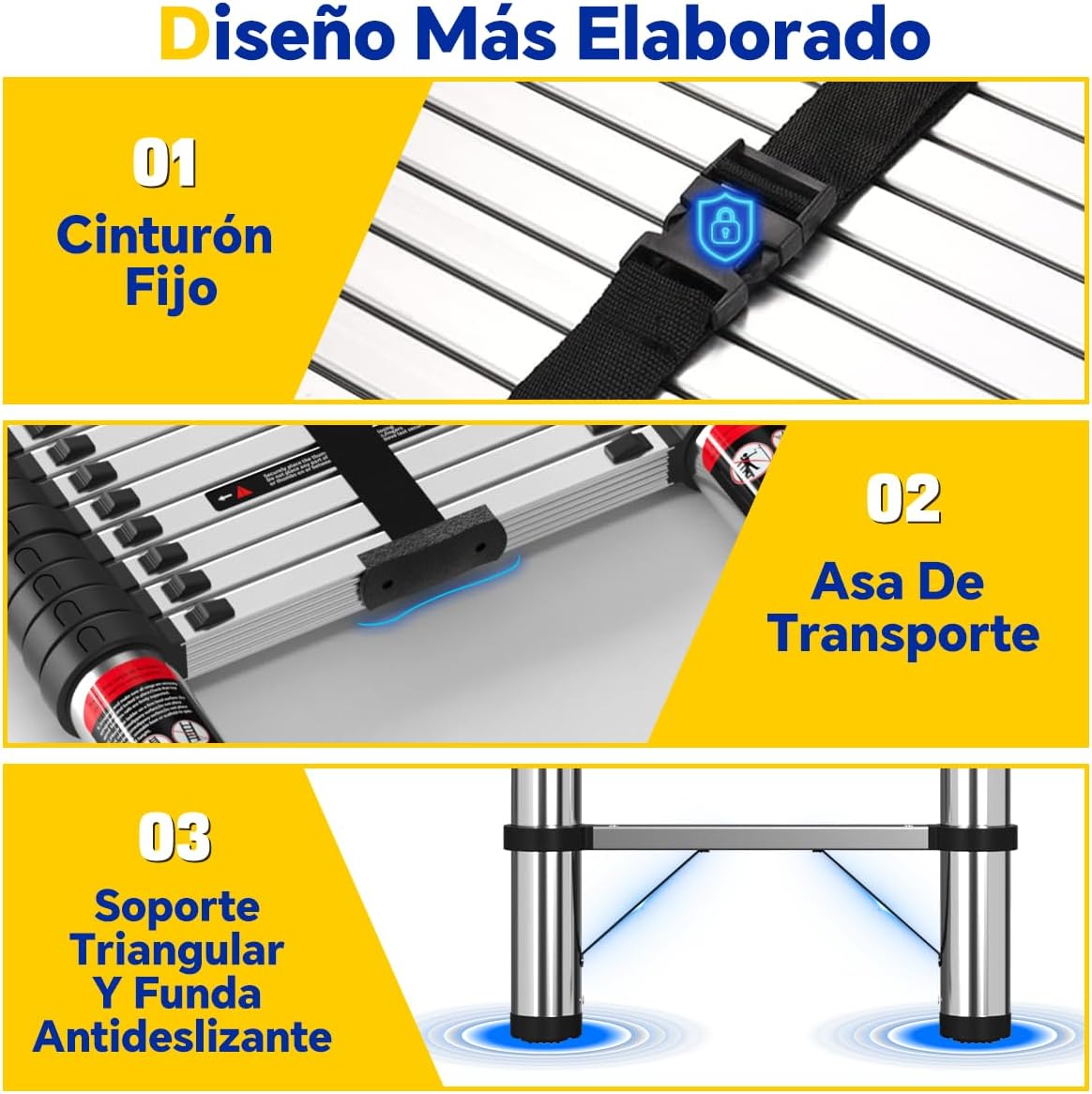 Bowoshen Escalera Telescópica De 6.2 Metros Escalera De Aluminio Segura Y Protegida Antideslizante Multiusos Escalera Extensible 20.5 Pies, 330 Libras Capacidad