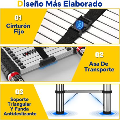 Bowoshen Escalera Telescópica De 6.2 Metros Escalera De Aluminio Segura Y Protegida Antideslizante Multiusos Escalera Extensible 20.5 Pies, 330 Libras Capacidad