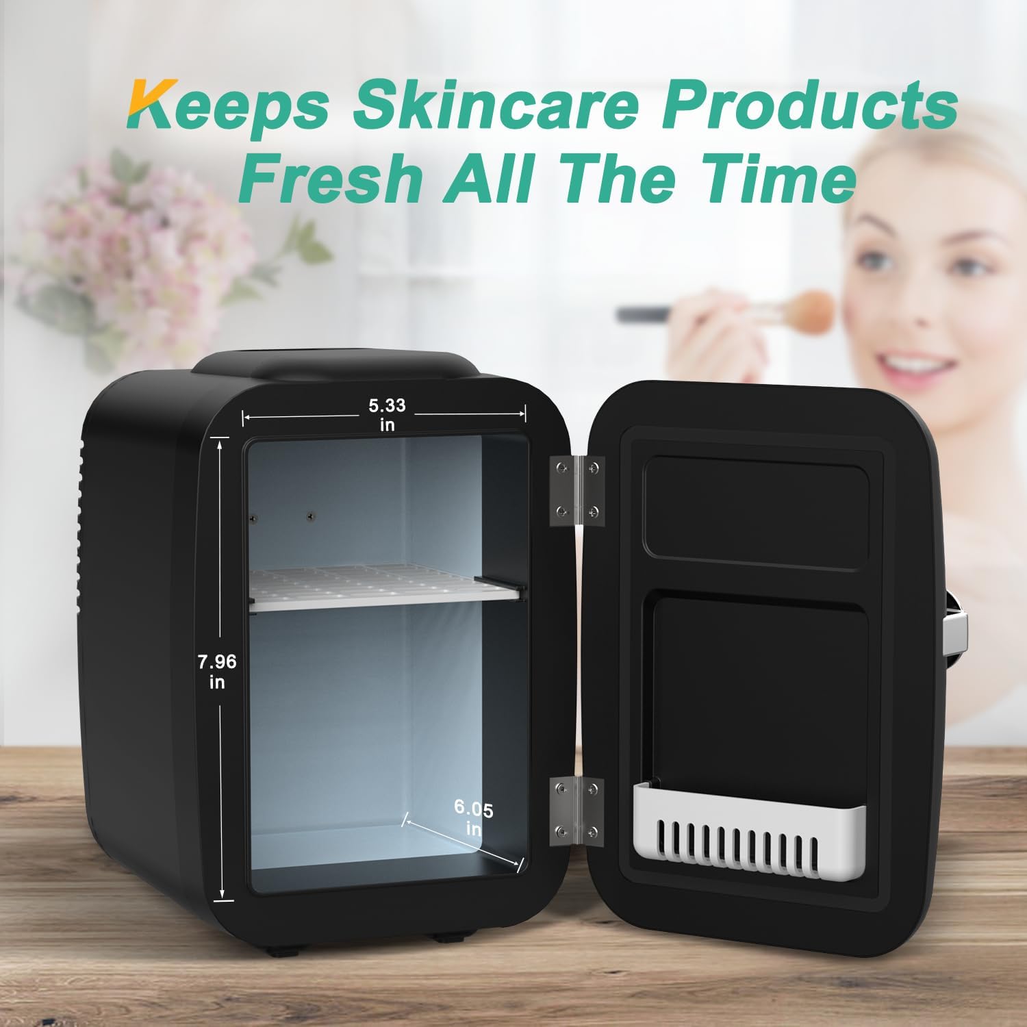 CROWNFUL Mini nevera, 4 litros/6 latas, cosméticos, alimentos, medicamentos,dormitorio,oficina, coche,refrigerador portátil y calentador personal para el cuidado de la piel(Negro mate)