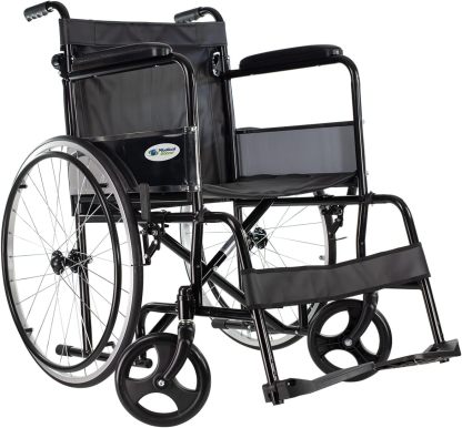 MEDICAL STORE Silla de Ruedas, Modelo 809F, Acero Resistente, Descansapies Desmontables, Descansabrazos Fijos Rectos, Asiento y Respaldo de Vinil Alta Resistencia. (ROJO)