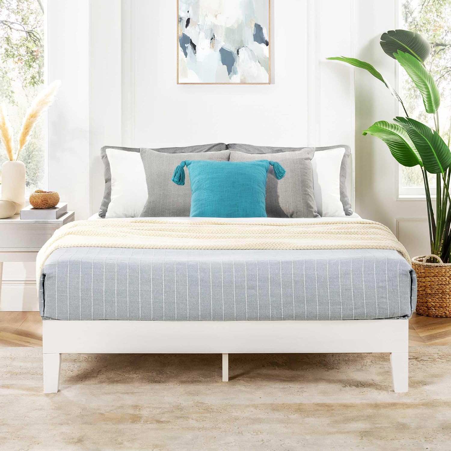 Mellow Naturalista Classic - Cama de Plataforma de Madera Maciza de 12 Pulgadas con Listones de Madera, no Necesita somier, fácil Montaje, Queen, Pino