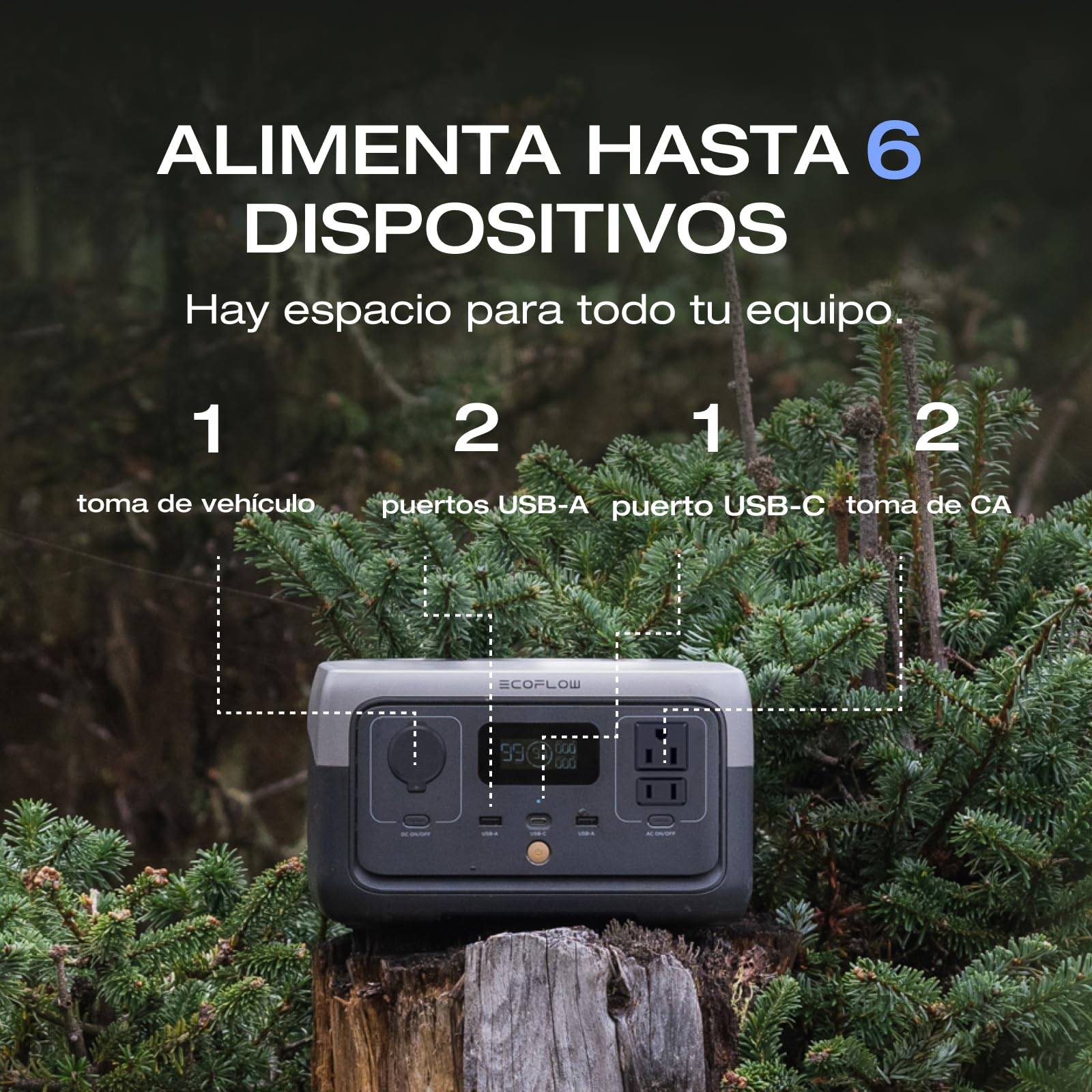 EF ECOFLOW Central elÃ©ctrica portÃ¡til RIVER 2 Negro, Panel solar 45 W, BaterÃ­a LiFePO4 256 Wh, Salida hasta 600 W, Generador solar portÃ¡til para acampar al aire libre/RVs/uso domÃ©stico