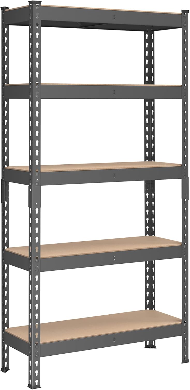 SONGMICS Estantería de Almacenamiento de 5 Niveles, Montaje sin Tornillos, Estantes Ajustables, 45 x 90 x 180 cm, Marrón Rústico y Negro MGLR450BZ02.