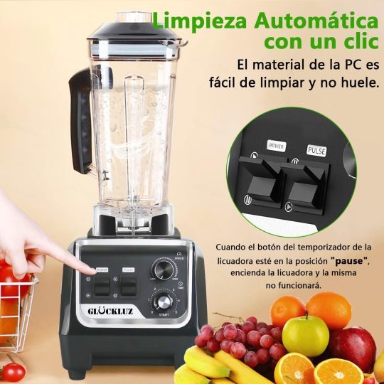 Glückluz Licuadora Profesional Uso Rudo 1800W 2L+Adicional 800ml, Doméstico Comercial Industrial Batidora de Verduras Extractor de Velocidad Ajustable y Hielo Picado a Fondo Extractora