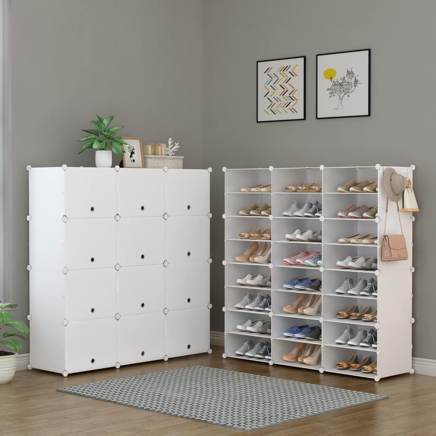 HOMIDEC - clóset de almacenamiento de zapatos, 48 pares de zapateros de 3 por 8 niveles, organizador de zapatos para ahorrar espacio, para clóset, pasillo, sala de estar, recámara, cochera (blanco)