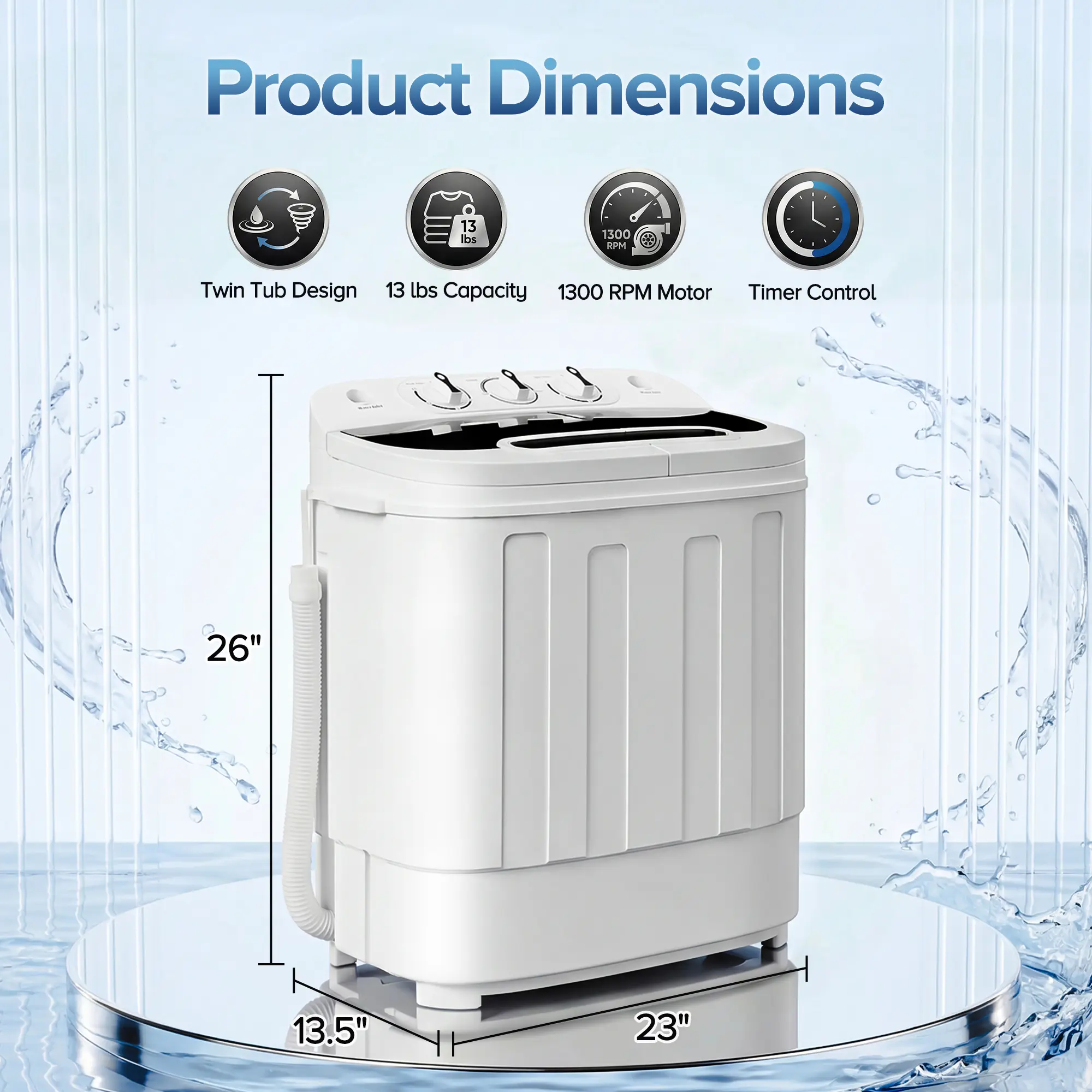 Lavadora 2 Tinas Portátil con Motor Silencioso + Temporizador + 100 Ganchos Gratis