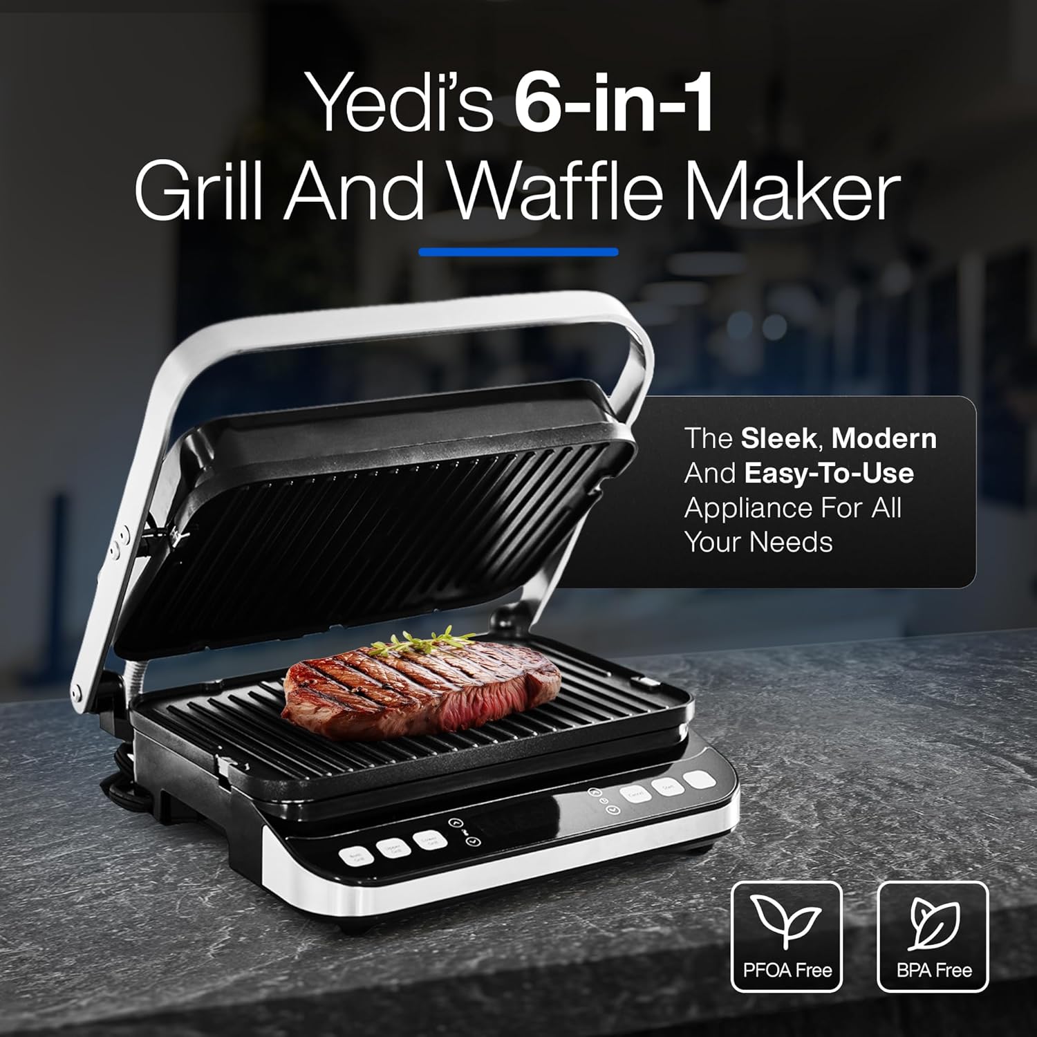 Yedi Paquete Total Parrilla digital 6 en 1, máquina para hacer waffles, prensa para panini, plancha estilo tempanyaki, con kit de accesorios de lujo