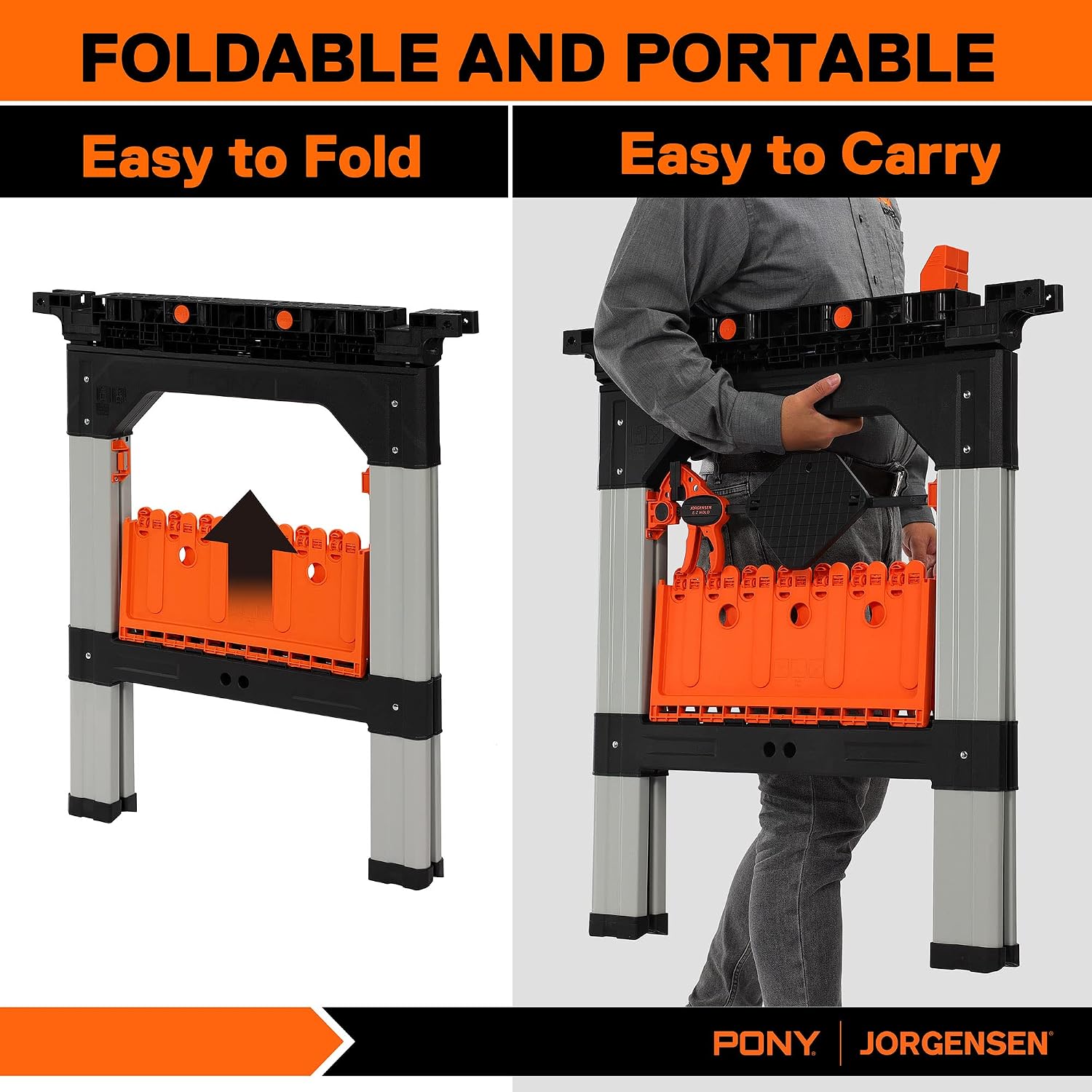 PONY Caballetes de Sujeción de 2 Unidades, Capacidad de Carga de 544 kg, Caballete Plegable de 78 cm con Sujeción de 30.4 cm, Perros de Banco, Abrazaderas de Ángulo, Abrazaderas de Resorte de 5 cm