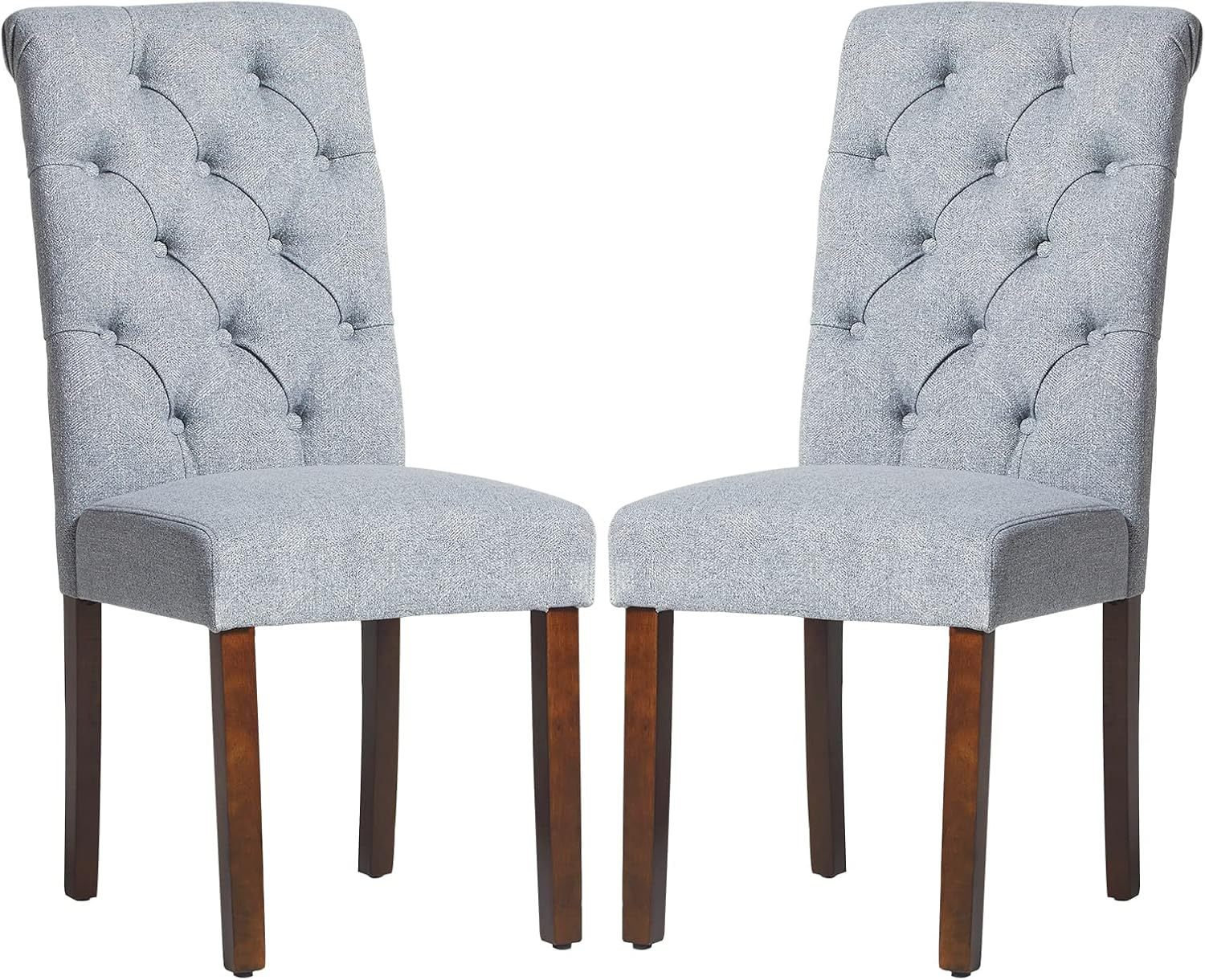 COLAMY - Juego de 6 sillas de Comedor con Botones y tapizadas, con Patas de Madera Maciza y Asiento Acolchado para Comedor, Cocina, Color Gris