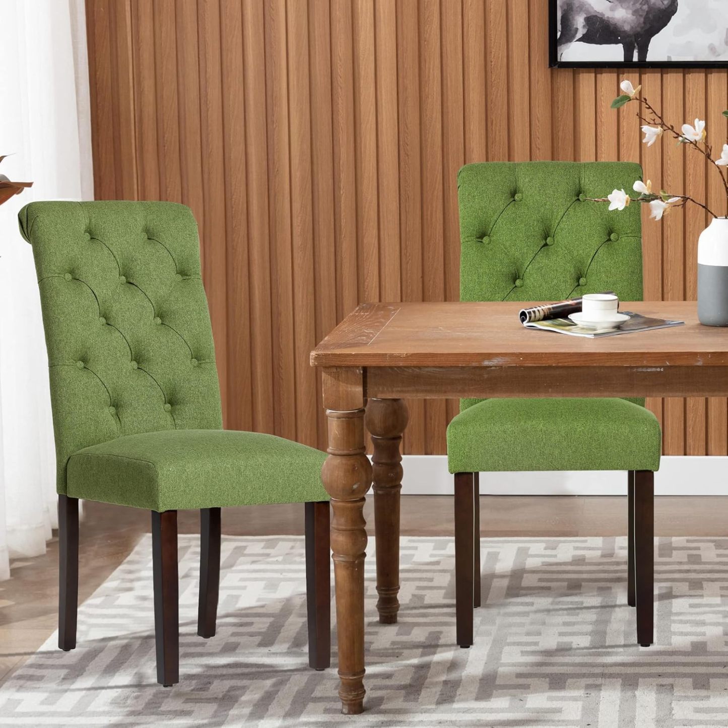 COLAMY - Juego de 6 sillas de Comedor con Botones y tapizadas, con Patas de Madera Maciza y Asiento Acolchado para Comedor, Cocina, Color Gris