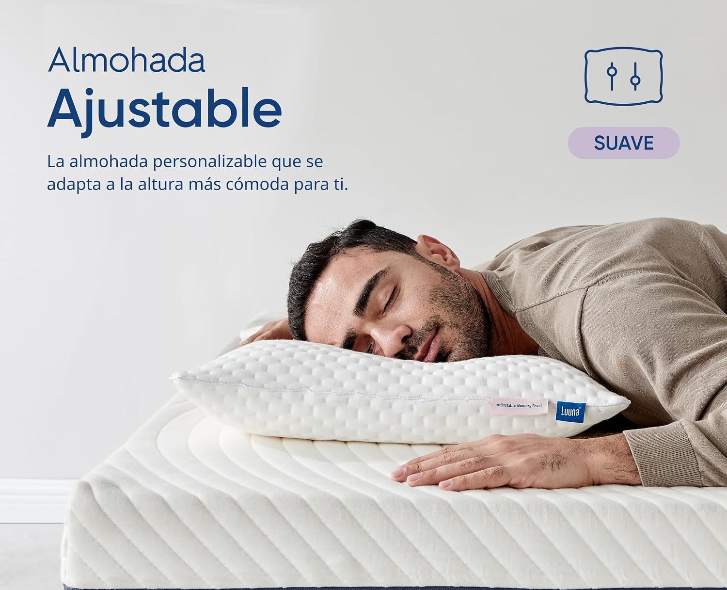 Colchón Luuna Blue + 1 base de cama + 2 almohadas ajustables de espuma viscoelástica