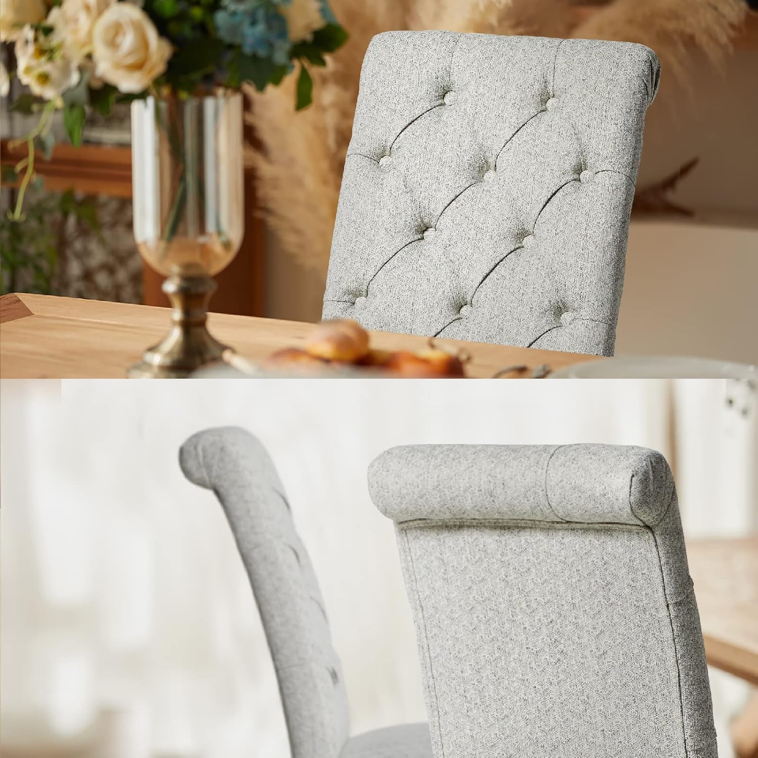 COLAMY - Juego de 6 sillas de Comedor con Botones y tapizadas, con Patas de Madera Maciza y Asiento Acolchado para Comedor, Cocina, Color Gris