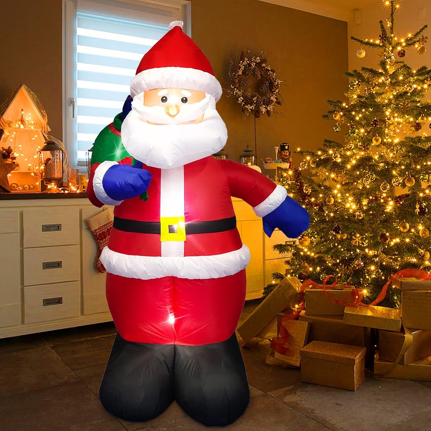 Danxilu 1.83M Arbol de Navidad Inflable con Papá Noel Perro Decoraciones al Aire Libre, Inflables Navidad Arbol Santa Claus para el Patio Inflables Navideños Decoración Iluminada con Leds