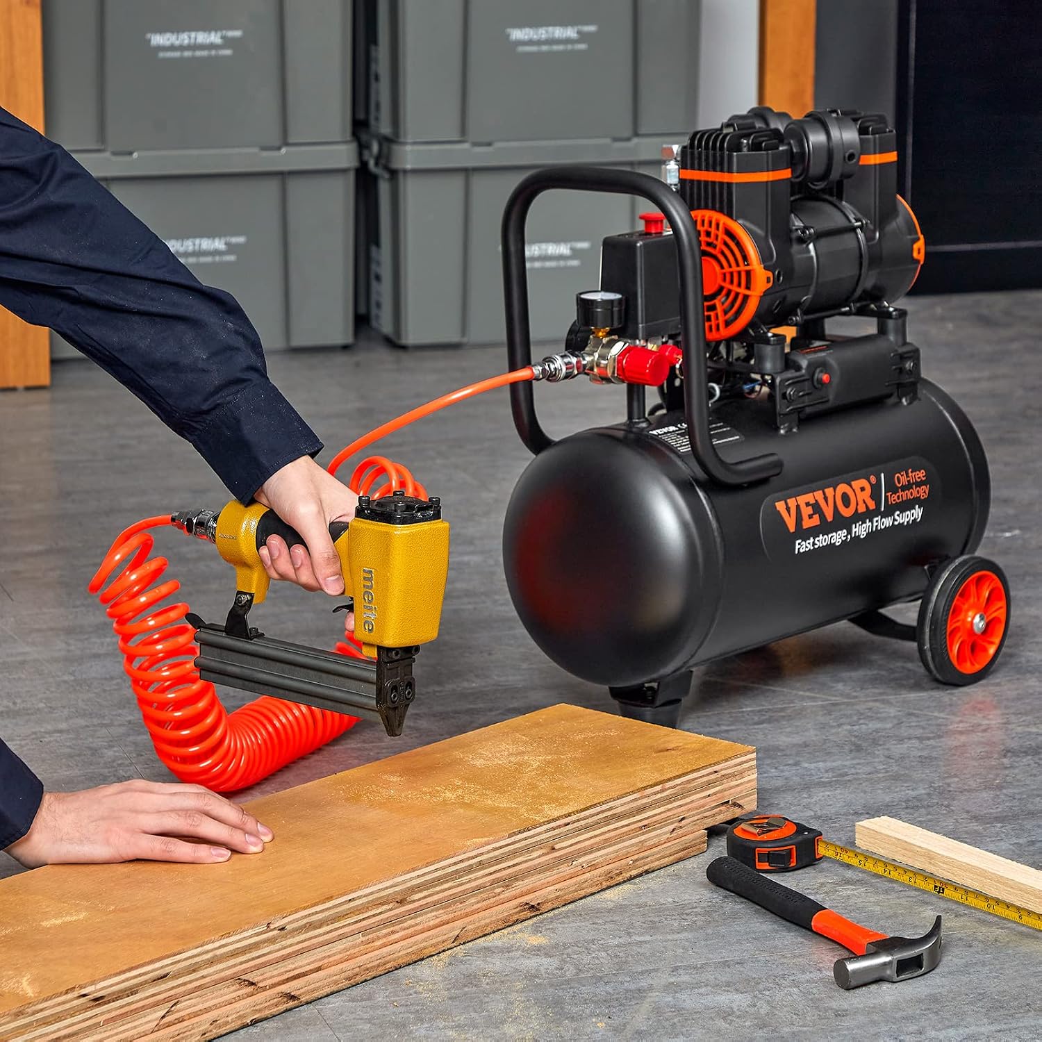 Compresor de aire VEVOR de 4.8 galones, 1.2 HP 2.2 CFM @90PSI tanque de compresor de aire última intervensión de aceite y máx. Compresor ultra silencioso de 70 dB de presión de 116 PSI para reparación