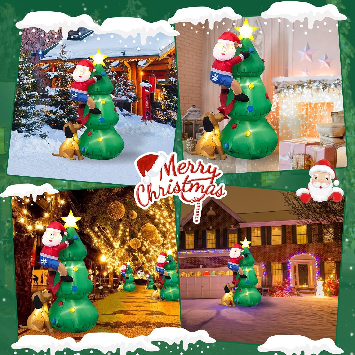 Danxilu 1.83M Arbol de Navidad Inflable con Papá Noel Perro Decoraciones al Aire Libre, Inflables Navidad Arbol Santa Claus para el Patio Inflables Navideños Decoración Iluminada con Leds