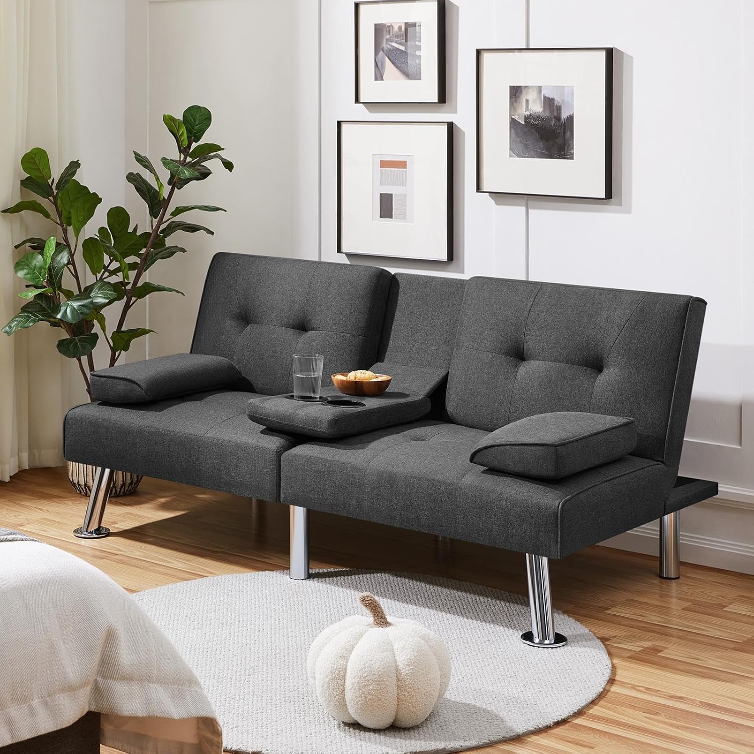 Yaheetech - Sofá Cama Convertible Ajustable, Moderno sillón reclinable de Piel sintética Reversible, sofá Cama Plegable, reposabrazos extraíbles, portavasos, 3 ángulos, Capacidad de 700 Libras, Color